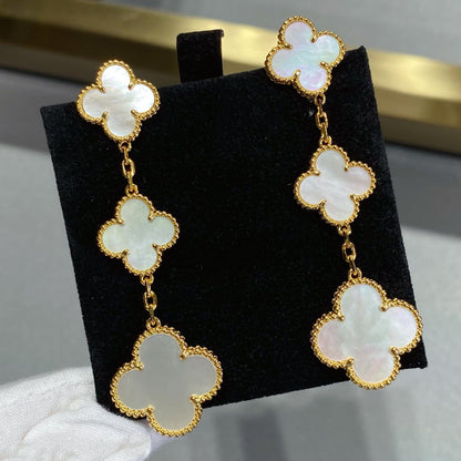 [Marin-Jewelry]CLOVER MOP 3 MOTIFS GOLD EARRINGS