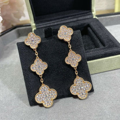 [Marin-Jewelry]CLOVER 3 MOTIFS DIAMOND PAVED Marin-Jewelry GOLD EARRINGS