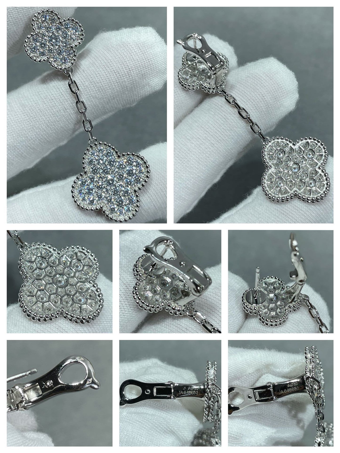 [Marin-Jewelry]CLOVER 2 MOTIFS DIAMOND PAVED SILVER EARRINGS