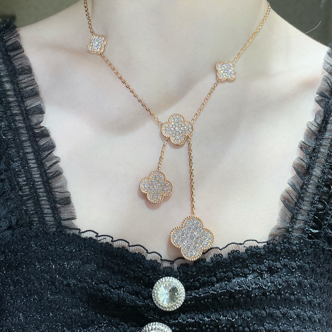 [Marin-Jewelry]CLOVER 6 MOTIF DIAMOND PAVED NECKLACE