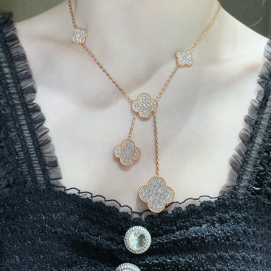[Marin-Jewelry]CLOVER 6 MOTIF DIAMOND PAVED NECKLACE