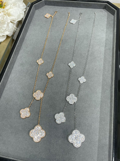 [Marin-Jewelry]CLOVER 6 MOTIF DIAMOND PAVED NECKLACE