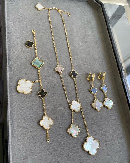 [Marin-Jewelry]CLOVER 3 MOTIF MOP ONYX DARK MOP PINK GOLD EARRINGS