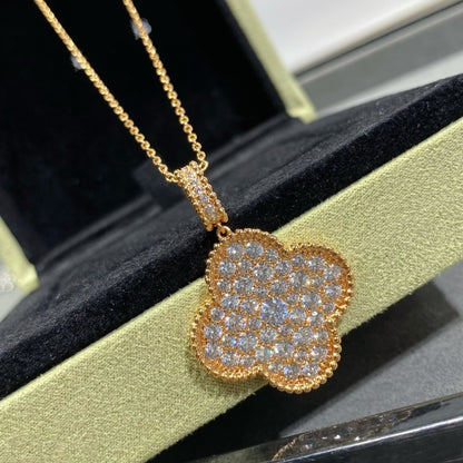 [Marin-Jewelry]CLOVER 25MM LARGE PEDANT DIAMOND PAVED LONG NECKLACE