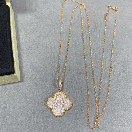 [Marin-Jewelry]CLOVER 25MM LARGE PEDANT DIAMOND PAVED LONG NECKLACE