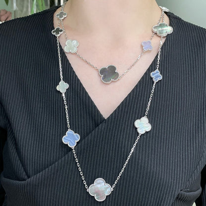 [Marin-Jewelry]CLOVER 16 MOTIF CHALCEDONY MOP SILVER NECKLACE