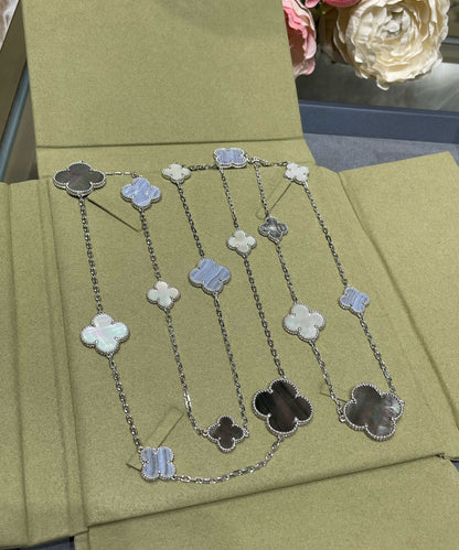 [Marin-Jewelry]CLOVER 16 MOTIF CHALCEDONY MOP SILVER NECKLACE