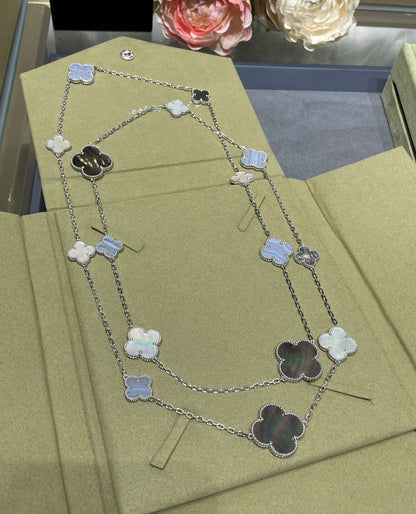 [Marin-Jewelry]CLOVER 16 MOTIF CHALCEDONY MOP SILVER NECKLACE