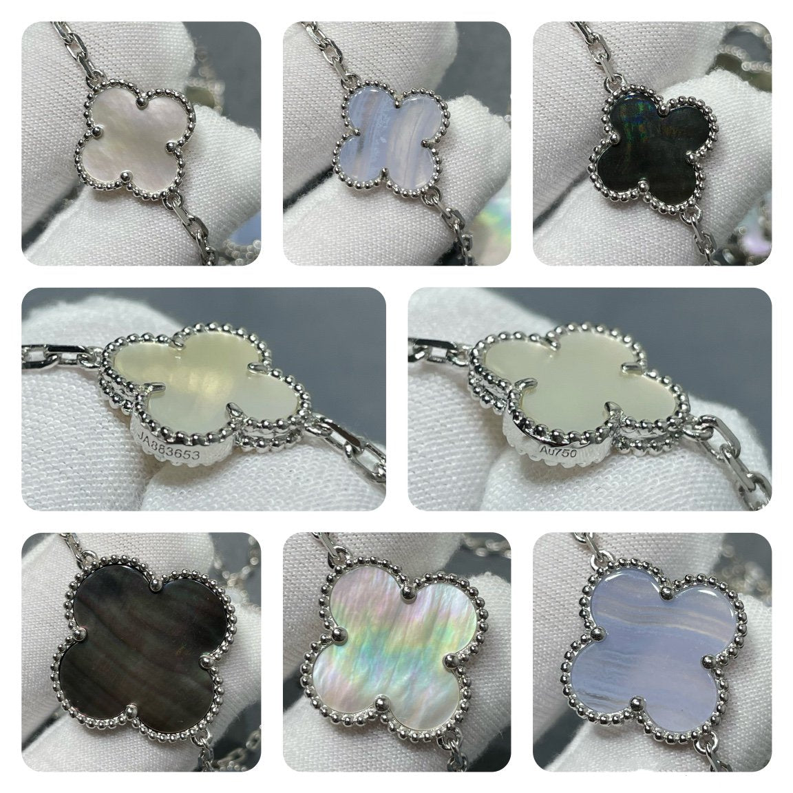 [Marin-Jewelry]CLOVER 16 MOTIF CHALCEDONY MOP SILVER NECKLACE
