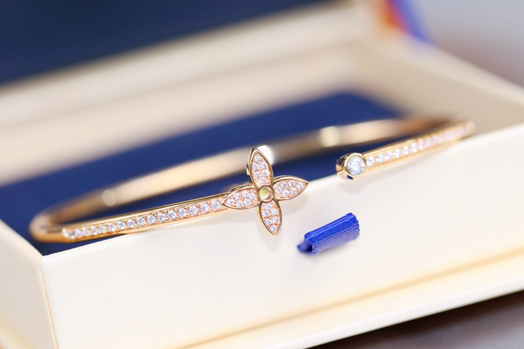 [Marin-Jewelry]IDYLLE PINK GOLD OPEN BRACELET DIAMOND PAVED
