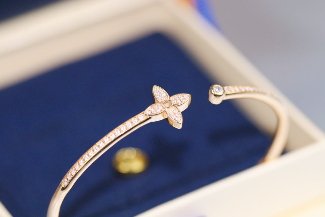 [Marin-Jewelry]IDYLLE PINK GOLD OPEN BRACELET DIAMOND PAVED