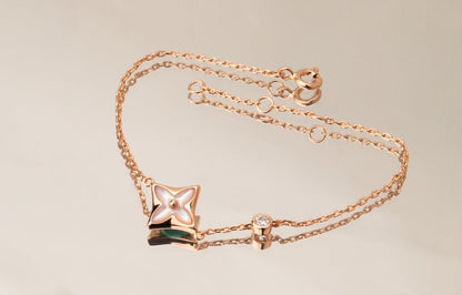 [Marin-Jewelry]STAR PINK MOP 1 DIAMOND PINK GOLD NECKLACE
