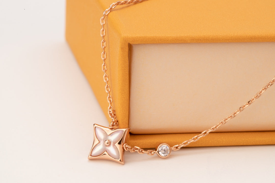 [Marin-Jewelry]STAR PINK MOP 1 DIAMOND PINK GOLD NECKLACE