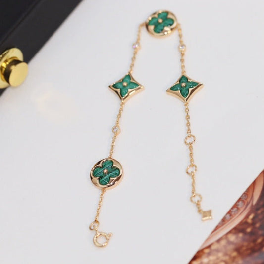 [Marin-Jewelry]STAR AND SUN 4 MOTIF PINK GOLD MALACHITE BRACELET