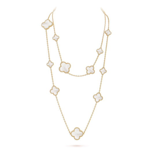 [Marin-Jewelry]CLOVER 16 MOTIF WHITE MOP GOLD NECKLACE