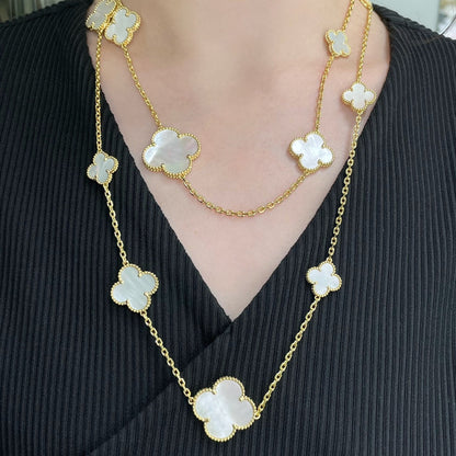 [Marin-Jewelry]CLOVER 16 MOTIF WHITE MOP GOLD NECKLACE