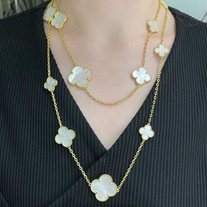 [Marin-Jewelry]CLOVER 16 MOTIF WHITE MOP GOLD NECKLACE