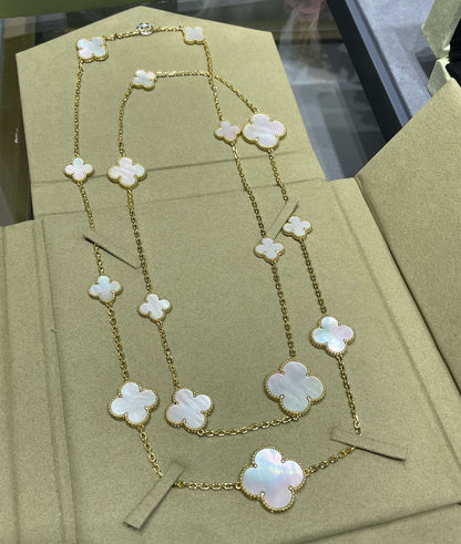 [Marin-Jewelry]CLOVER 16 MOTIF WHITE MOP GOLD NECKLACE