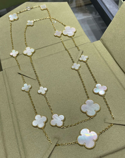 [Marin-Jewelry]CLOVER 16 MOTIF WHITE MOP GOLD NECKLACE