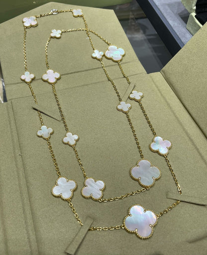 [Marin-Jewelry]CLOVER 16 MOTIF WHITE MOP GOLD NECKLACE