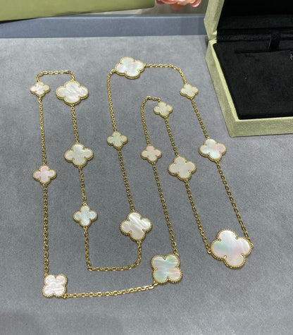 [Marin-Jewelry]CLOVER 16 MOTIF WHITE MOP GOLD NECKLACE