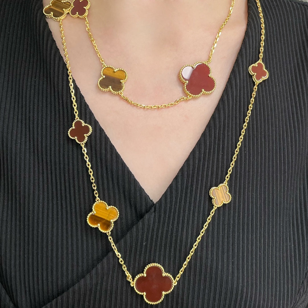 [Marin-Jewelry]CLOVER 16 MOTIF CARNELIAN TIGER EYE Marin-Jewelry GOLD NECKLACE