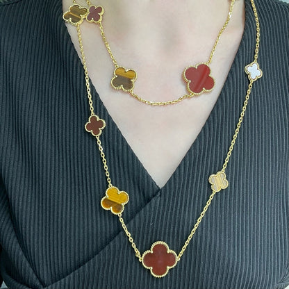 [Marin-Jewelry]CLOVER 16 MOTIF CARNELIAN TIGER EYE Marin-Jewelry GOLD NECKLACE