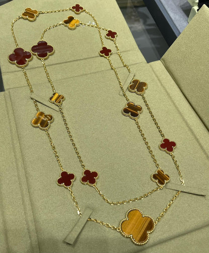 [Marin-Jewelry]CLOVER 16 MOTIF CARNELIAN TIGER EYE Marin-Jewelry GOLD NECKLACE