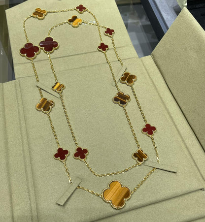 [Marin-Jewelry]CLOVER 16 MOTIF CARNELIAN TIGER EYE Marin-Jewelry GOLD NECKLACE