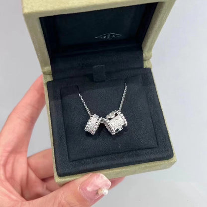 [Marin-Jewelry]PERLEE DOUBLE PENDANT SILVER DIAMOND NECKLACE