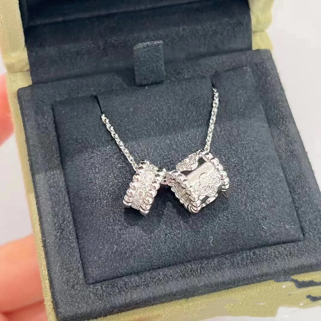 [Marin-Jewelry]PERLEE DOUBLE PENDANT SILVER DIAMOND NECKLACE