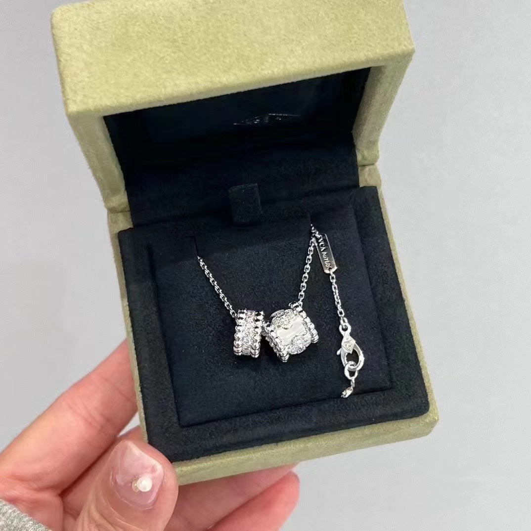 [Marin-Jewelry]PERLEE DOUBLE PENDANT SILVER DIAMOND NECKLACE