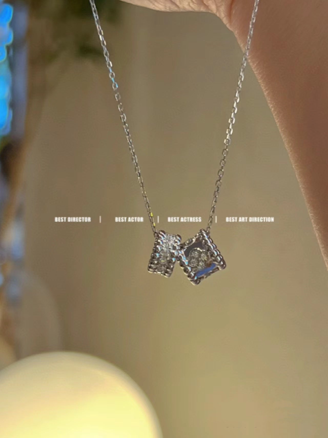 [Marin-Jewelry]PERLEE DOUBLE PENDANT SILVER DIAMOND NECKLACE