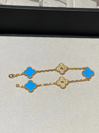 [Marin-Jewelry] CLOVER 5 MOTIF BLUE AGATE BRACELET COLLECTION
