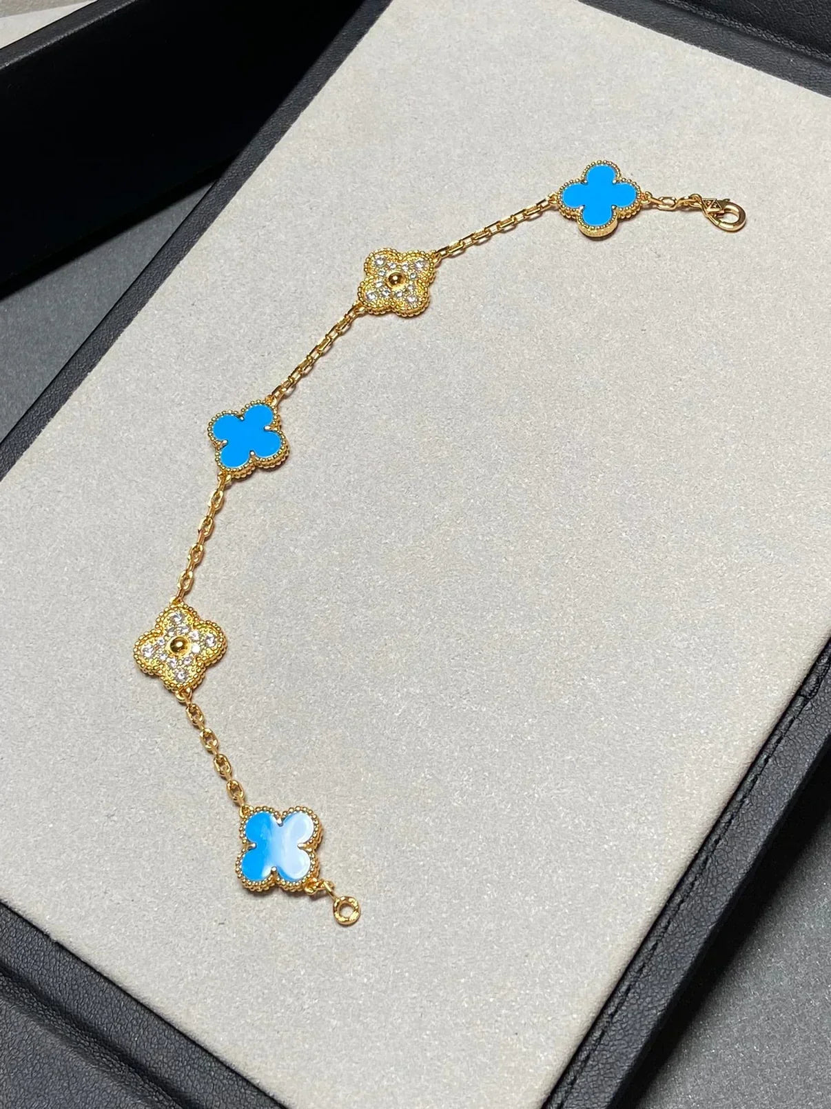[Marin-Jewelry] CLOVER 5 MOTIF BLUE AGATE BRACELET COLLECTION