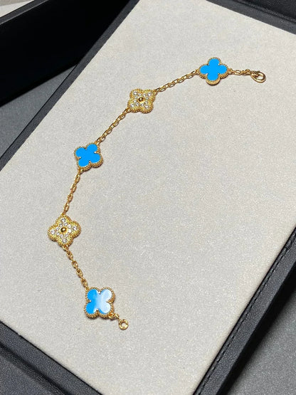 [Marin-Jewelry] CLOVER 5 MOTIF BLUE AGATE BRACELET COLLECTION