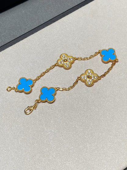 [Marin-Jewelry] CLOVER 5 MOTIF BLUE AGATE BRACELET COLLECTION