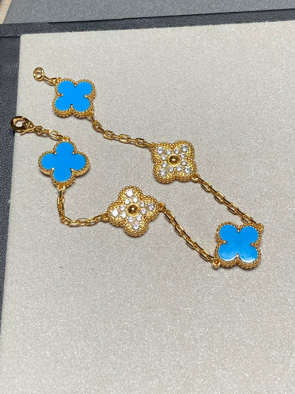 [Marin-Jewelry] CLOVER 5 MOTIF BLUE AGATE BRACELET COLLECTION