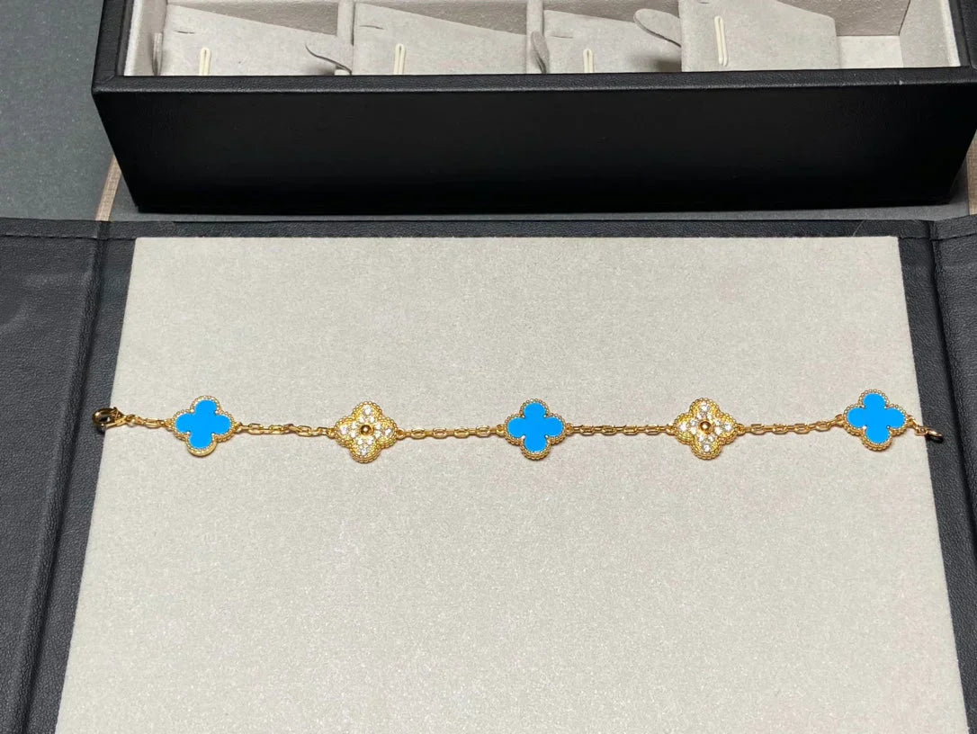 [Marin-Jewelry] CLOVER 5 MOTIF BLUE AGATE BRACELET COLLECTION