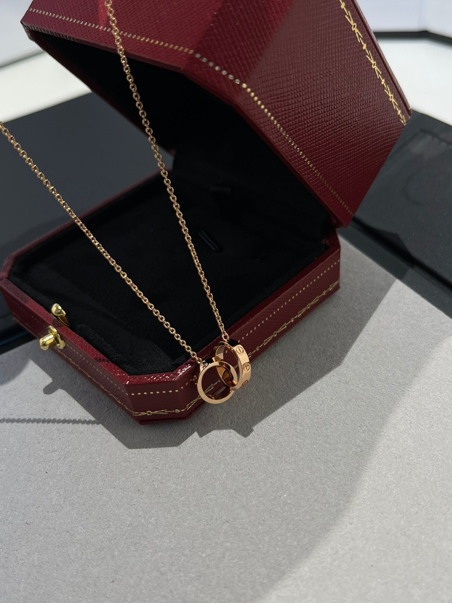 [Marin-Jewelry]LOVE NECKLACE DOUBLE RING PINK GOLD