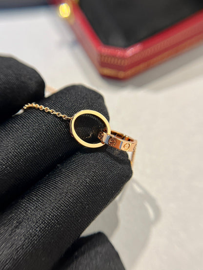 [Marin-Jewelry]LOVE NECKLACE DOUBLE RING PINK GOLD