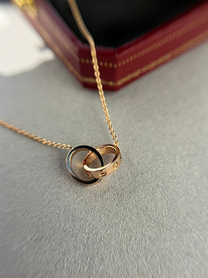 [Marin-Jewelry]LOVE NECKLACE DOUBLE RING PINK GOLD