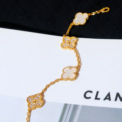 [Marin-Jewelry]CLOVER WHITE PEARL MOP 5 MOTIF BRACELET COLLECTION