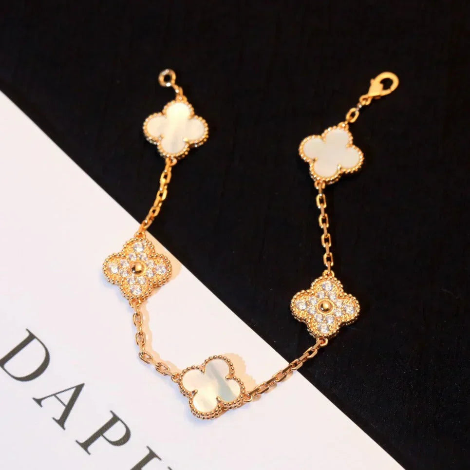 [Marin-Jewelry]CLOVER WHITE PEARL MOP 5 MOTIF BRACELET COLLECTION