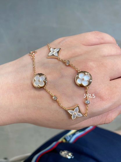 [Marin-Jewelry]STAR AND SUN 4 MOTIF WHITE MOP PINK GOLD BRACELET