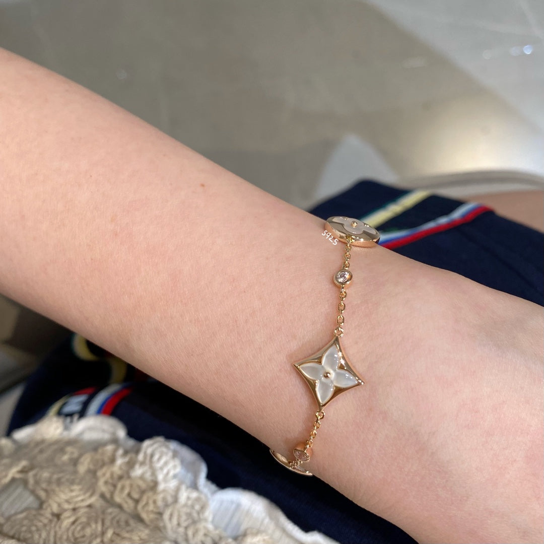 [Marin-Jewelry]STAR AND SUN 4 MOTIF WHITE MOP PINK GOLD BRACELET