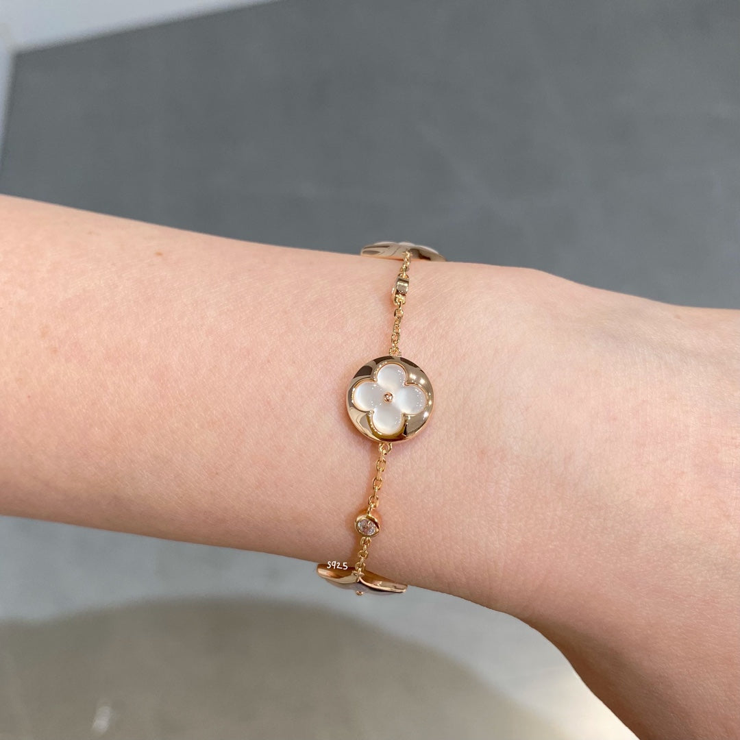 [Marin-Jewelry]STAR AND SUN 4 MOTIF WHITE MOP PINK GOLD BRACELET