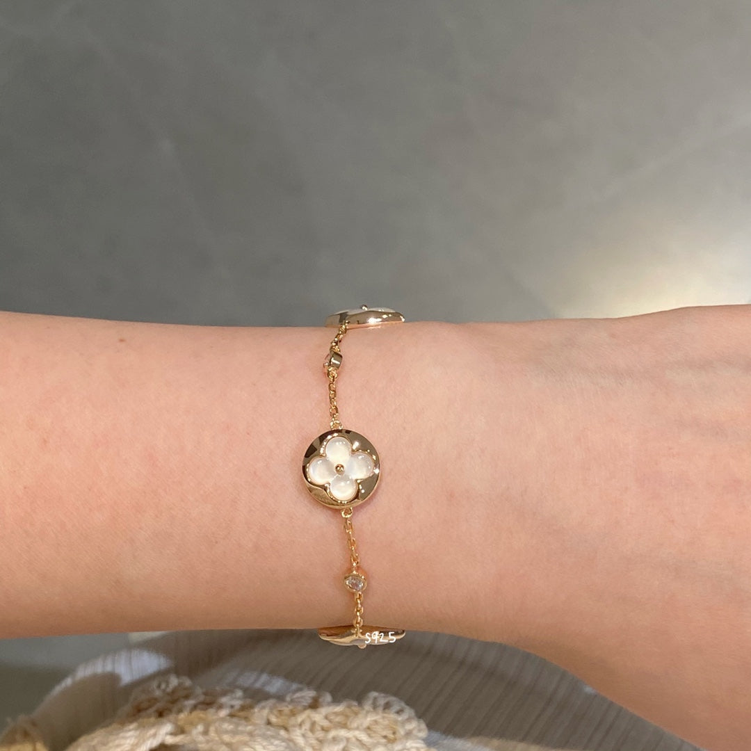 [Marin-Jewelry]STAR AND SUN 4 MOTIF WHITE MOP PINK GOLD BRACELET
