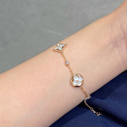 [Marin-Jewelry]STAR AND SUN 4 MOTIF WHITE MOP PINK GOLD BRACELET