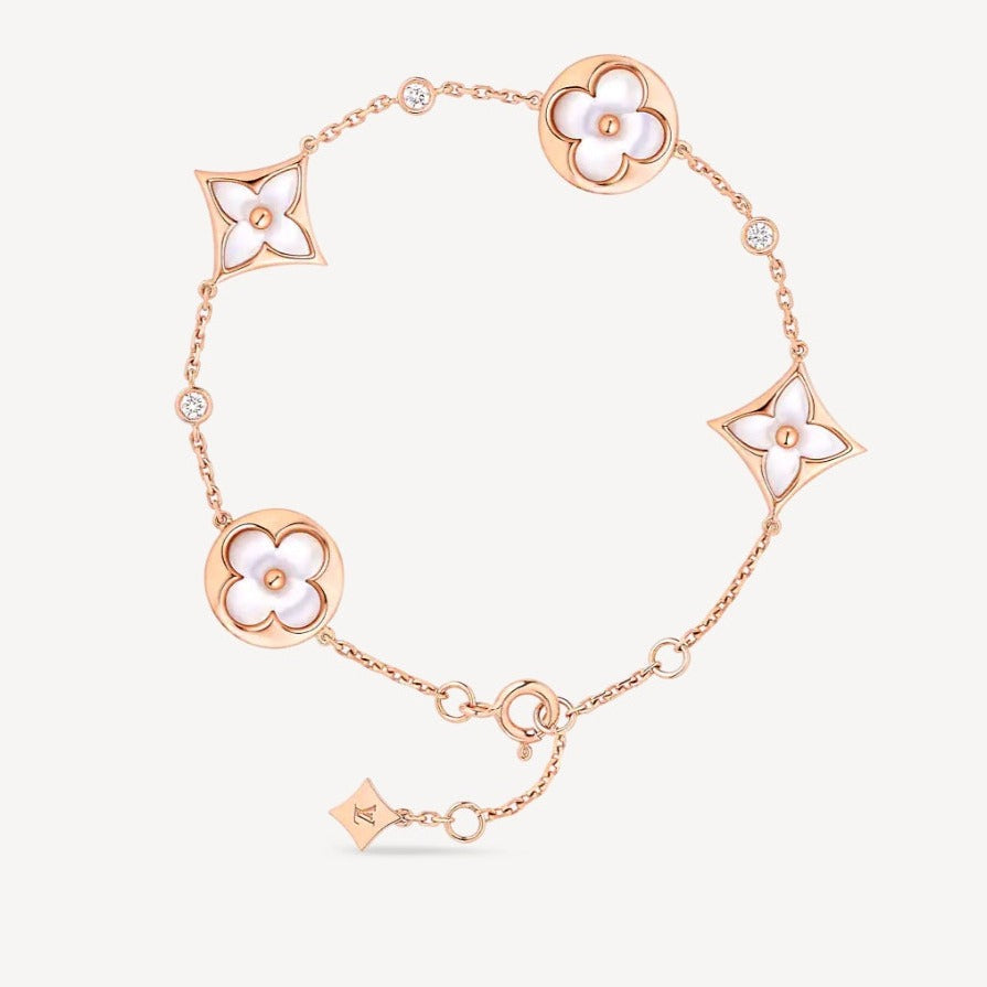 [Marin-Jewelry]STAR AND SUN 4 MOTIF WHITE MOP PINK GOLD BRACELET